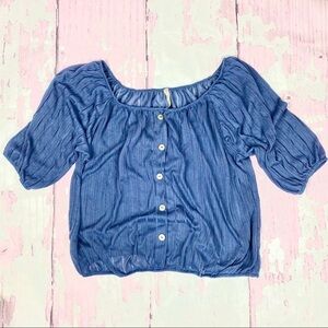 Blue Knit Off-Shoulder Blouse